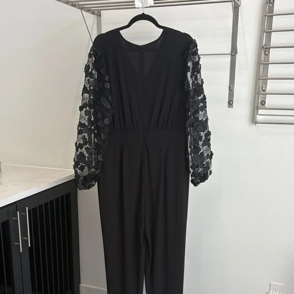 Cato Black Jumpsuit with Lace Floral Sleeves - Picture 6 of 10